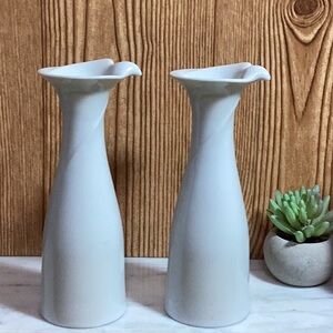 Vintage Dansk Tapered Dove Tale 7.5”Elegant White Porcelain Vases a pair of